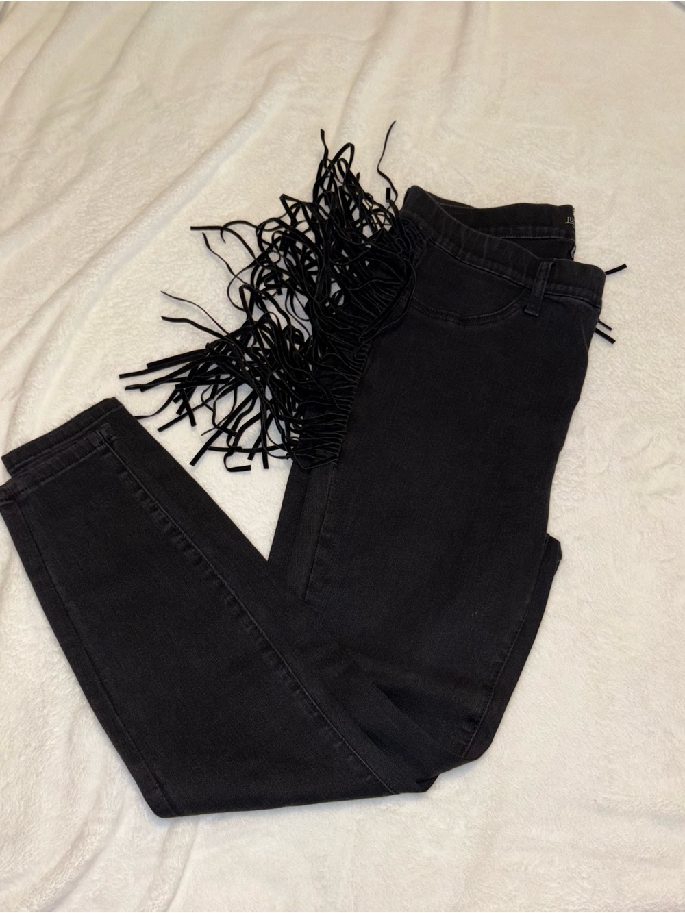 Black High-Rise Fringe Skinny Jeans